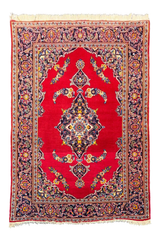 Authentic #7549 vintage Persian Kashan wool on cotton base rug with royal medallion patterns by AL-SHAHZADI HK LIMITED.