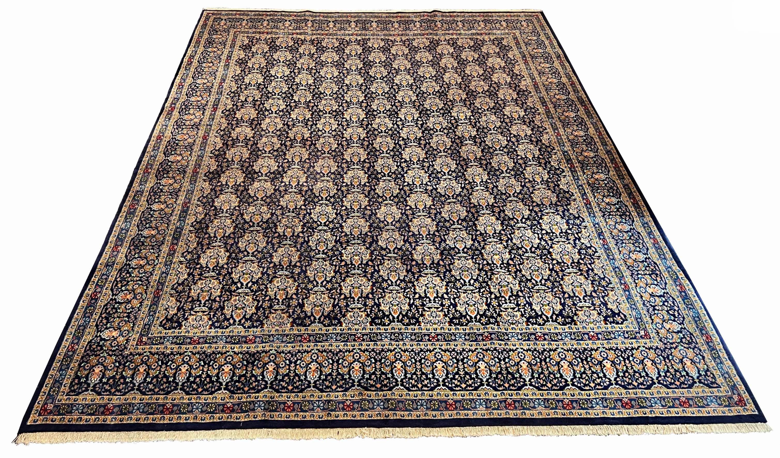 Authentic #8202 Vintage Persian Mood rug, hand-knotted Gul-Dan vase design with fine wool on cotton base by AL-SHAHZADI HK LIMITED.