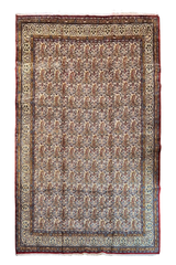 Exquisite #8201 Vintage Persian Qom rug, hand-knotted Paisley Boteh design with fine wool on cotton base by AL-SHAHZADI HK LIMITED.