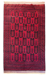 Tribal vintage Persian Yakubkhani rug with cinnabar red field and burnt umber geometric motifs in hand-knotted wool #233.