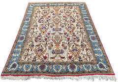 Authentic #7539 vintage Tree of Life Persian Qom wool on cotton base rug with pictorial nature motifs by AL-SHAHZADI HK LIMITED.