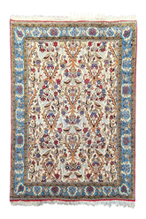 Authentic #7539 vintage Tree of Life Persian Qom wool on cotton base rug with pictorial nature motifs by AL-SHAHZADI HK LIMITED.