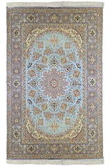 #6047 Light blue Persian Esfahan wool on silk base by Hamid Houssaini