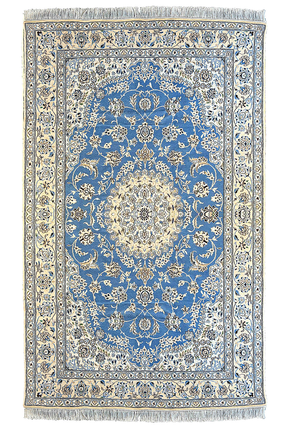 #8088 Blue Persian Nain Nau La wool partly silk on cotton base