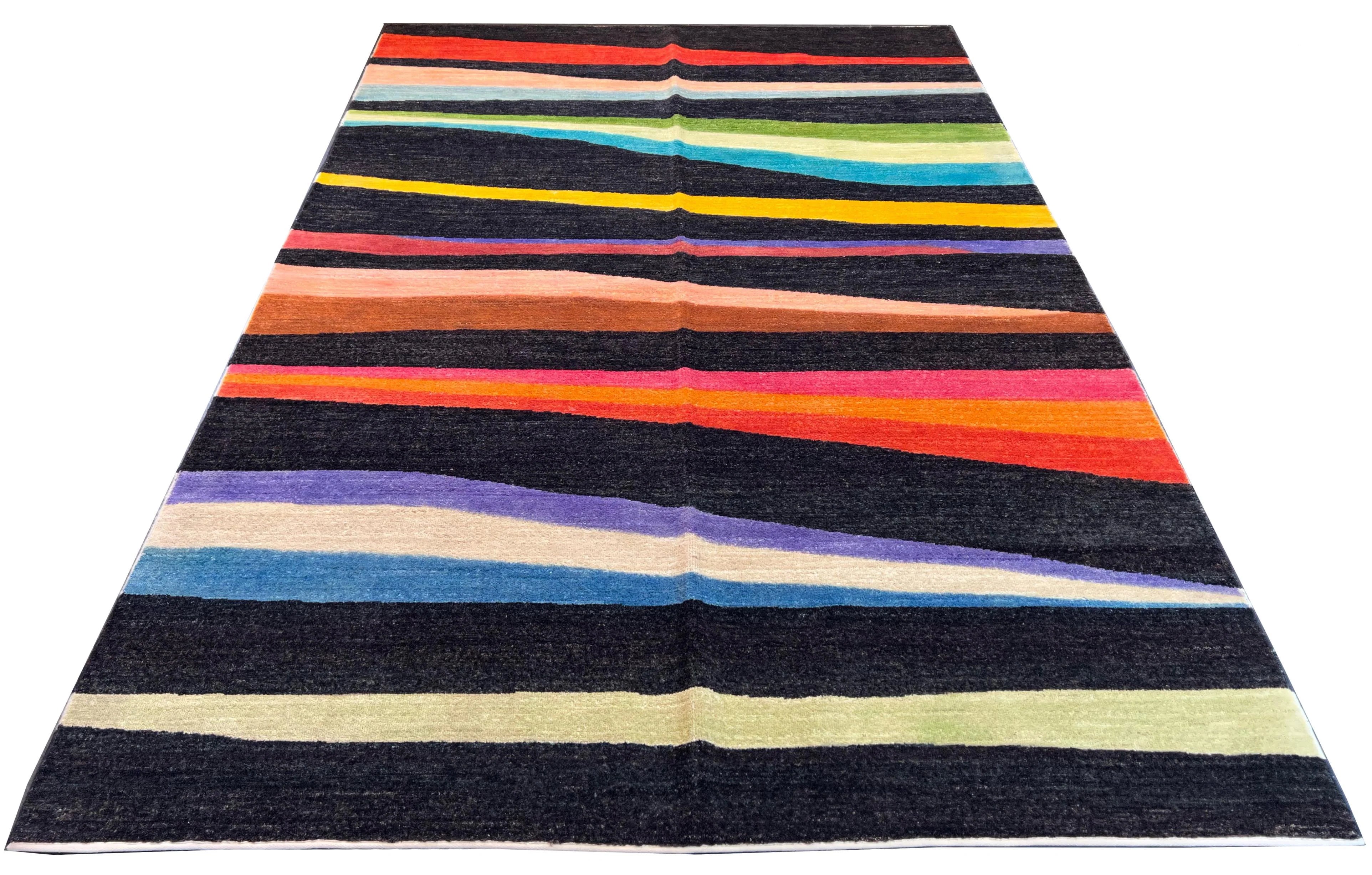 Hand-knotted Persian Zebra design Gabbeh rug in wool on a cotton foundation featuring bold tribal motifs #5926.