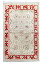 Hand-knotted Afghani Chobi Rug with ivory floral field and a rich crimson border - #4961.