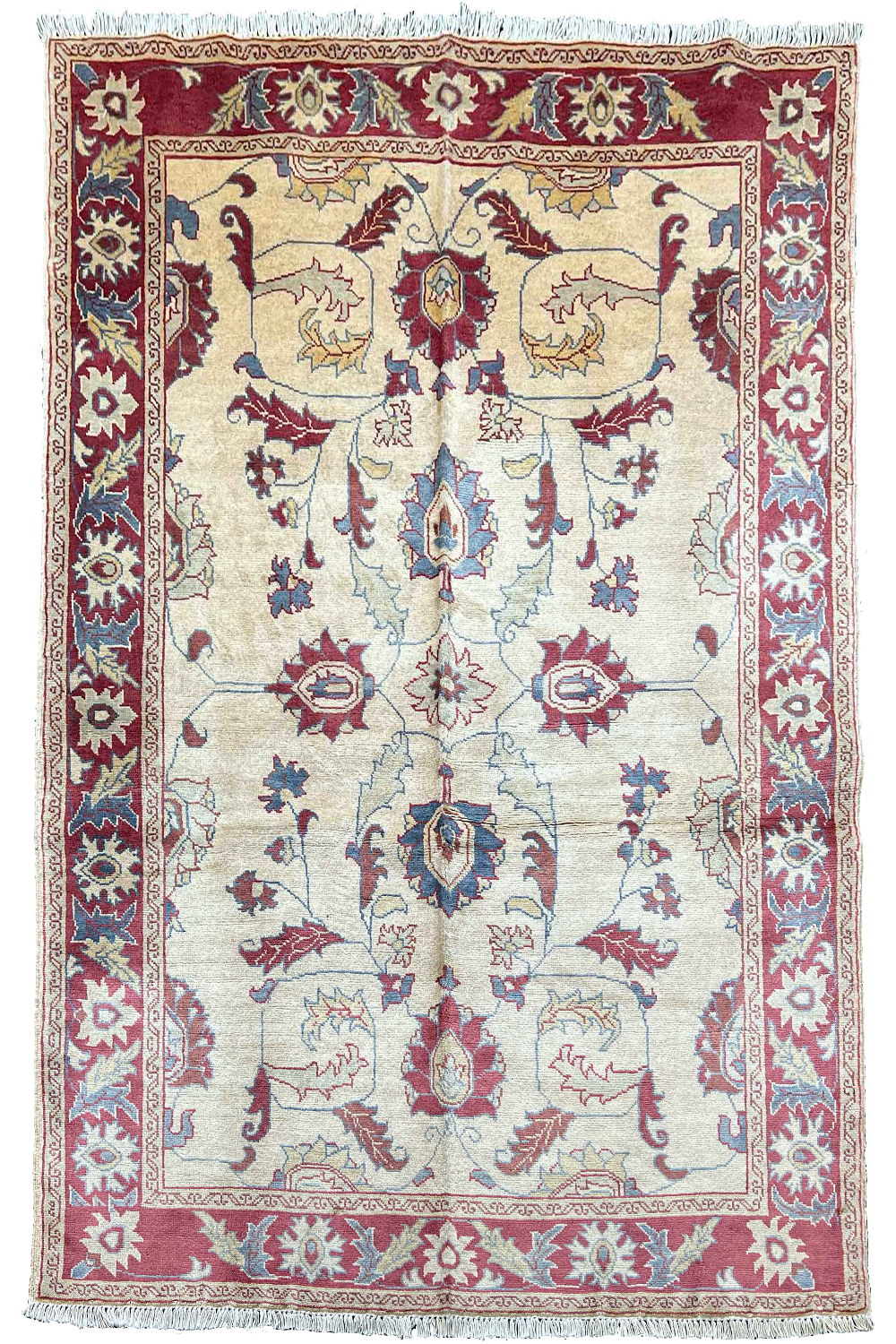 Authentic hand-knotted Afghani Chobi Rug on a cotton base featuring a traditional floral field design - #1907.