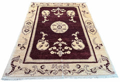 Authentic hand-knotted Afghani Chobi Rug on a cotton base featuring traditional floral palmettes - #2219.