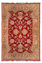 Hand-knotted Afghani Chobi Rug on a cotton base featuring a crimson field and golden-tan botanical patterns - #314.