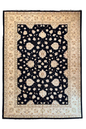 Hand-knotted Afghani Chobi Rug on a cotton base with midnight dark field and ivory botanical palmettes - #3187.