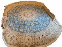 Exquisite #RUS-111 Blue Persian Nain rug, hand-knotted Nau La quality wool with silk highlights on cotton base by AL-SHAHZADI HK LIMITED.