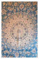 Exquisite #RUS-111 Blue Persian Nain rug, hand-knotted Nau La quality wool with silk highlights on cotton base by AL-SHAHZADI HK LIMITED.