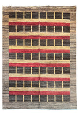 Hand-knotted #3473 Gabbeh rug with geometric tribal motifs, soft high-pile wool on a durable cotton base by AL-SHAHZADI HK LIMITED.