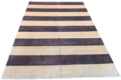 Hand-knotted beige and brown horizontal stripe Gabbeh rug in wool on a cotton foundation #2977.