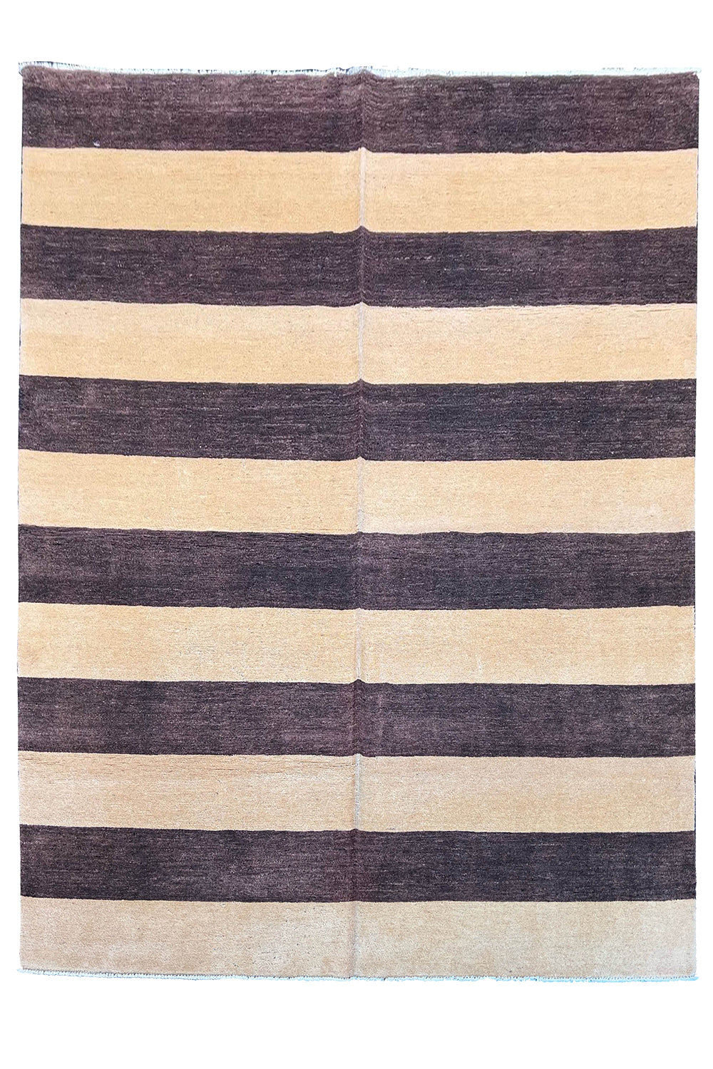 Hand-knotted beige and brown horizontal stripe Gabbeh rug in wool on a cotton foundation #2977.