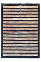 Hand-knotted multi-color thin horizontal stripe Gabbeh rug in charcoal and cream wool on a cotton foundation #2510.