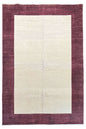Hand-knotted minimalist border Gabbeh rug in cream and plum burgundy wool on a cotton foundation #3752.