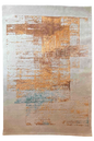 Hand-knotted modern abstract rug featuring a multi-color blend of gold, copper, and teal bamboo silk - #YM-A-104.