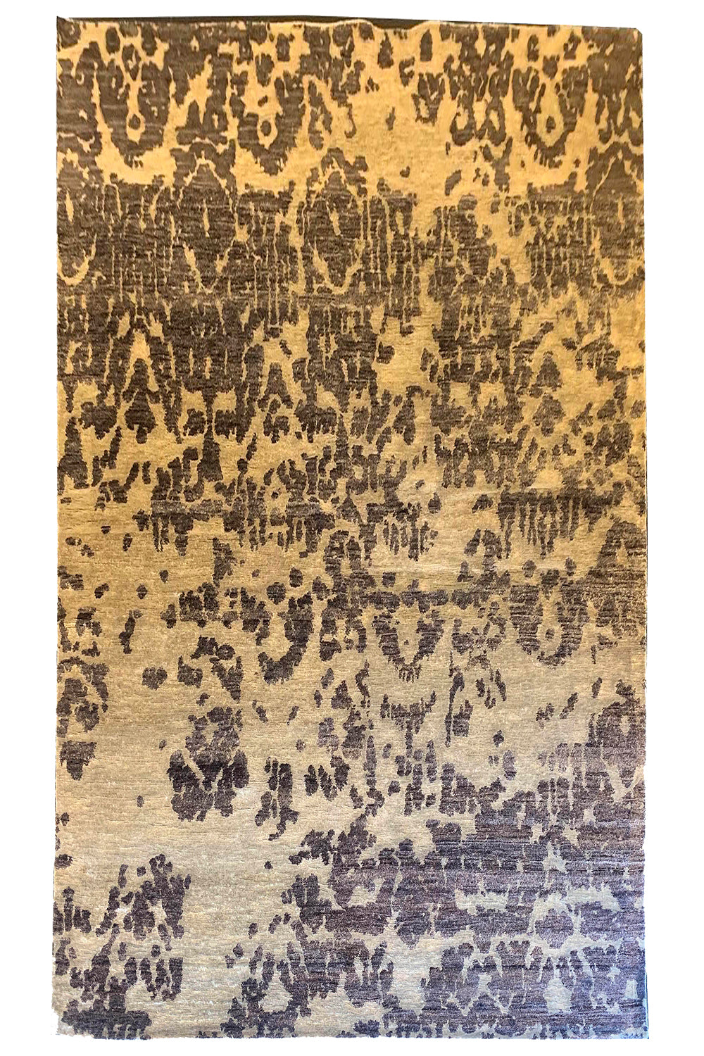 Lustrous handmade modern rug in 100% bamboo silk with a distressed beige and brown abstract design #7816.
