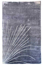 Sleek handmade modern grey rug in 100% bamboo silk with a white abstract fanned-out pattern #7975.