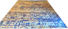 Lustrous handmade modern rug in 100% bamboo silk with horizontal strokes of mustard, brown, and grey #7816.