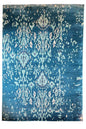 Shiny handmade modern blue rug made of 100% bamboo silk and wool with a pretty pattern #8080.