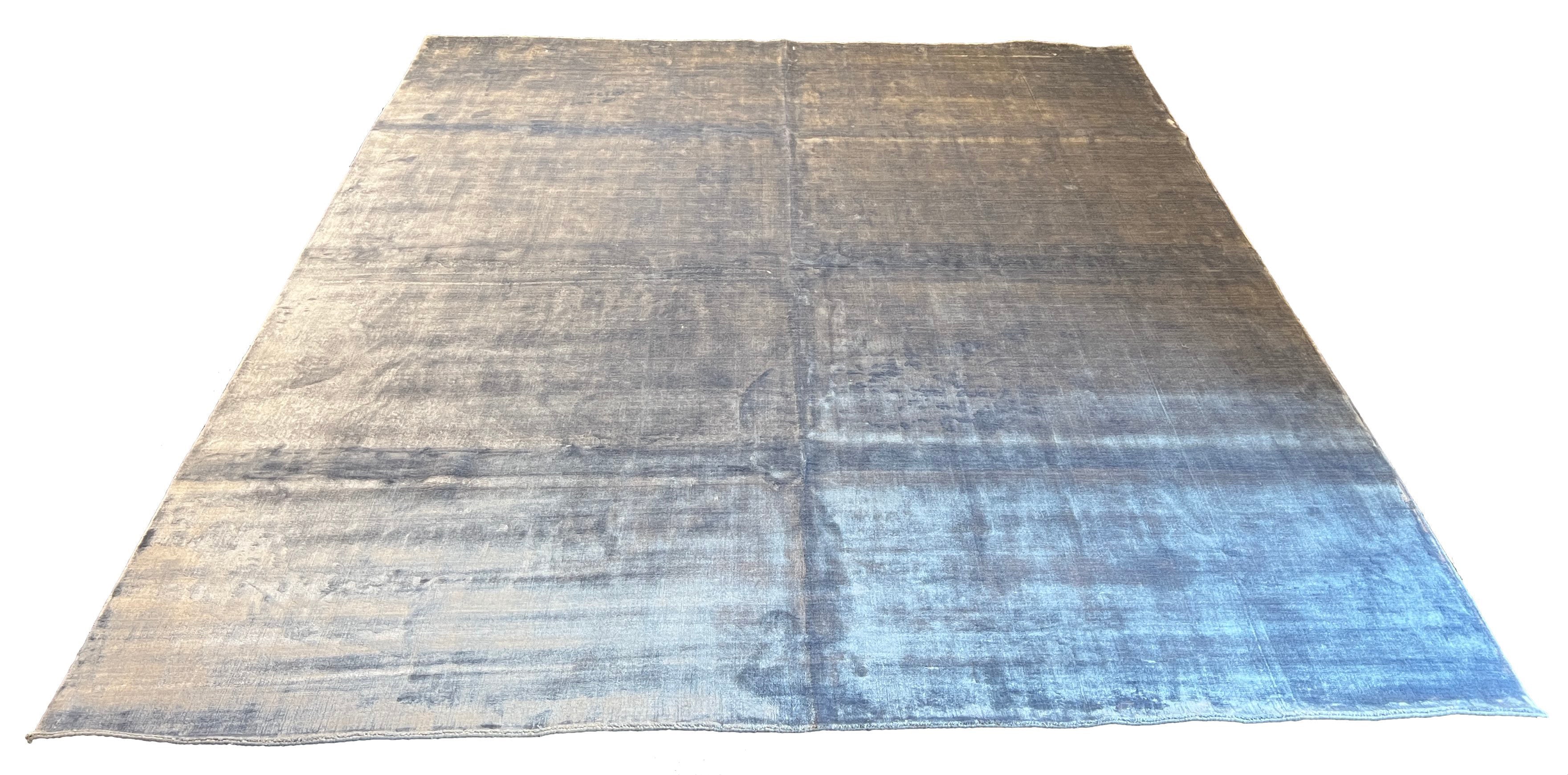 Lustrous handmade modern abstract 100% blue bamboo silk rug with radiant light-reflecting textures #CLA1224.