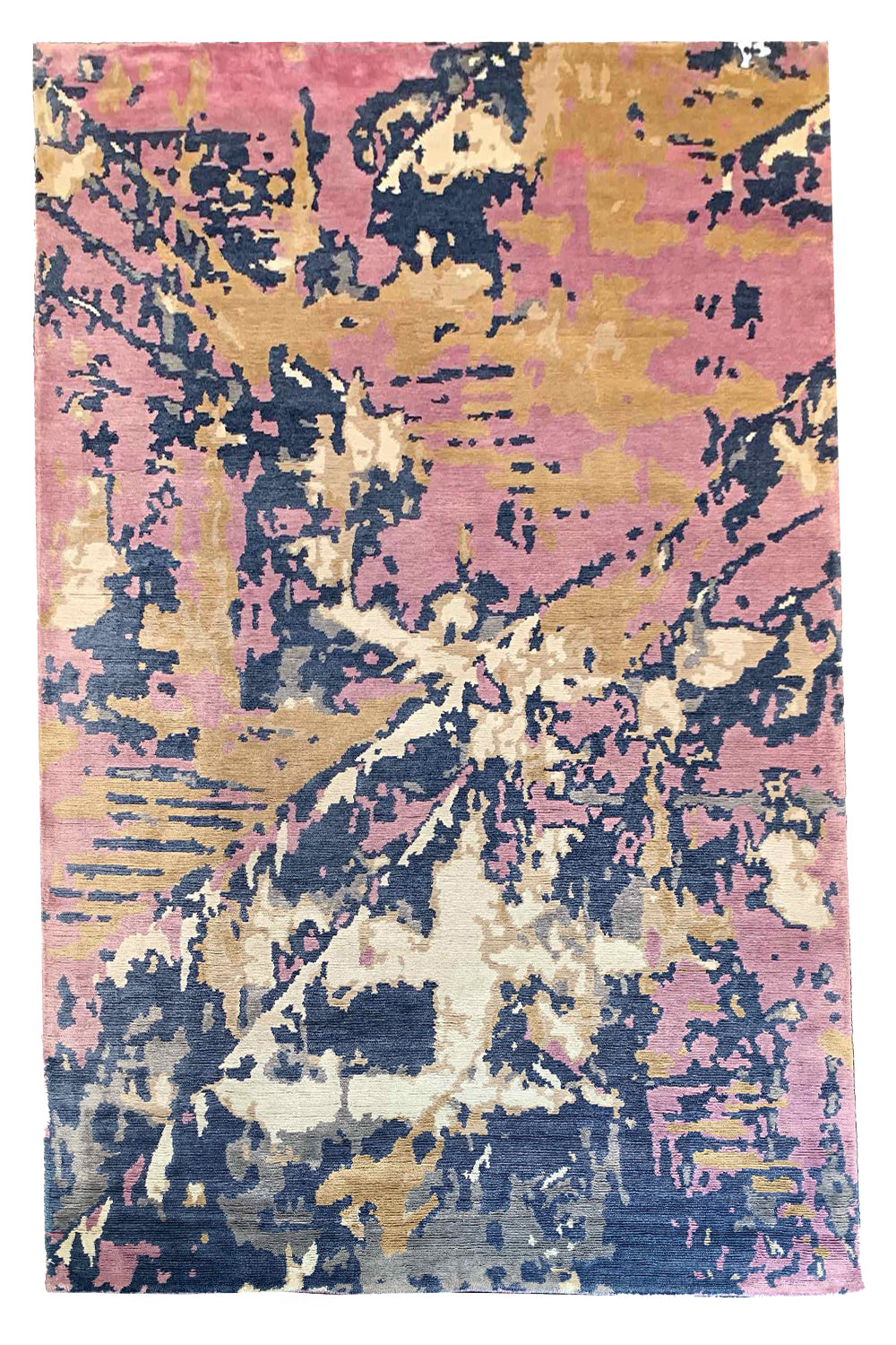Hand-knotted modern abstract rug in 100% bamboo silk featuring shimmering pink and black painterly tones - #8050.