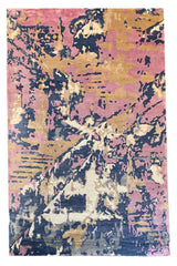 Hand-knotted modern abstract rug in 100% bamboo silk featuring shimmering pink and black painterly tones - #8050.