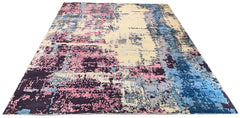 Hand-knotted modern abstract rug with a luminous painterly multi-color design in 60% bamboo silk and 40% wool - #8035.