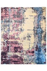 Hand-knotted modern abstract rug with a luminous painterly multi-color design in 60% bamboo silk and 40% wool - #8035.