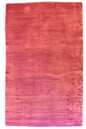 Flat lay top view of hand-knotted modern rug 7784; solid bubble gum pink in lustrous 100% bamboo silk.