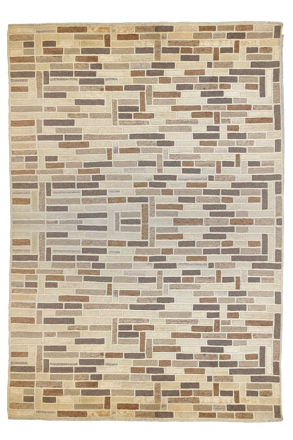 Lustrous handmade modern multi-color rug with a brick-style geometric pattern in silk and wool #7976.