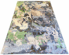 Hand-knotted modern rug in 100% bamboo silk with a radiant multi-color painterly design - #8078.