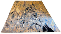 Hand-knotted modern abstract rug with a vibrant painterly multi-color design in 60% bamboo silk and 40% wool - #6232-CLA-123.