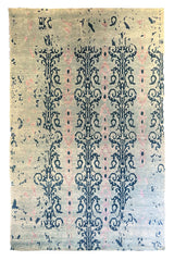 Hand-knotted modern rug with a loose ornamental motif in shimmering 60% bamboo silk and 40% wool - #8075.