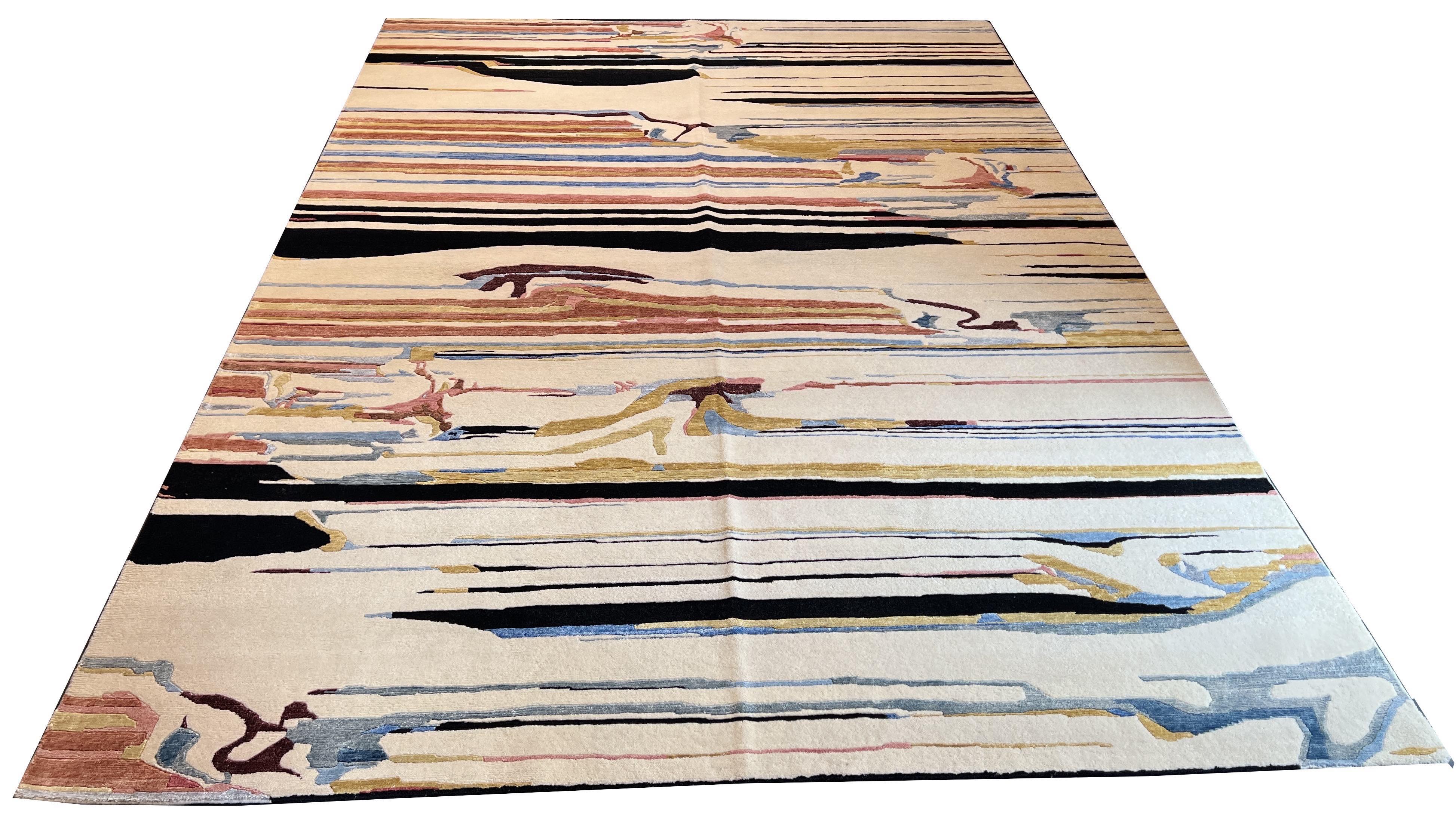 Hand-knotted modern artisan rug with vivid multi-color botanical silk and wool textures - #8356.