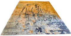 Hand-knotted modern artisan rug with luminous multi-color botanical silk and wool textures - #YM-A-87.