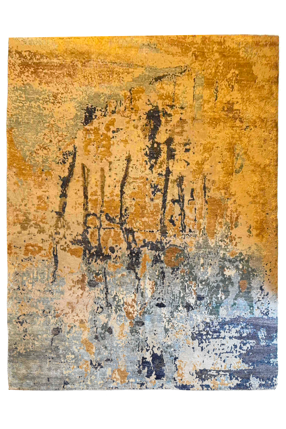 Hand-knotted modern artisan rug with luminous multi-color botanical silk and wool textures - #YM-A-87.