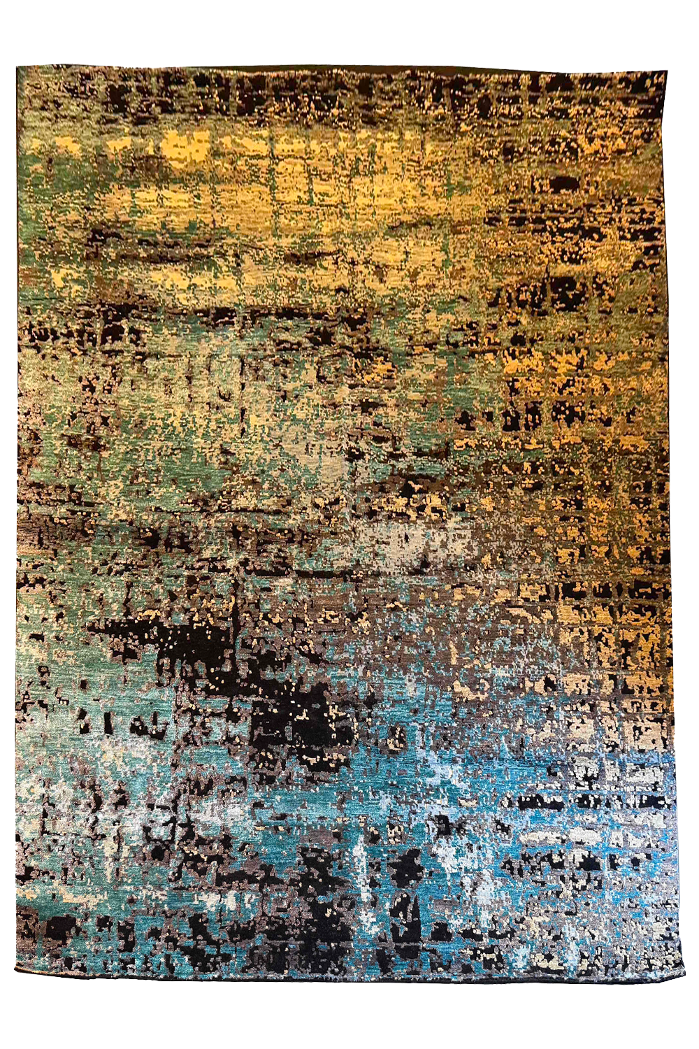 Hand-knotted modern expressionist rug with artistic multi-color patterns in 60% bamboo silk and 40% wool - #YM-A-88.