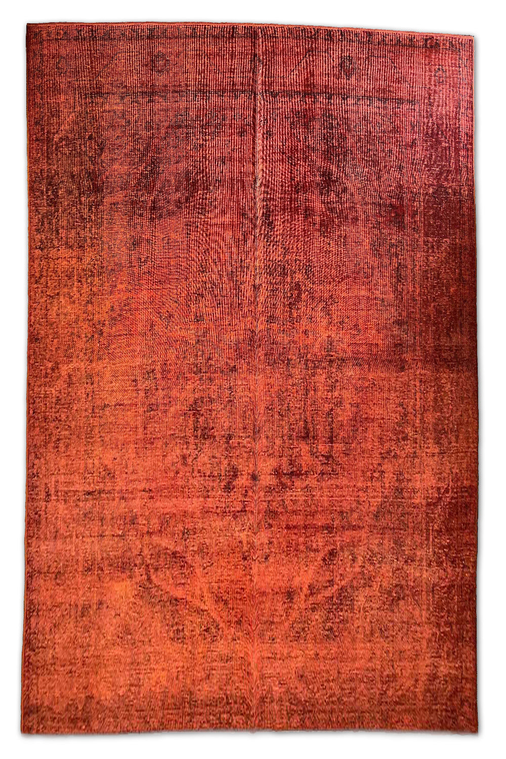 Lustrous handmade modern red Persian overdyed rug with a saturated crimson finish and ghosted traditional motifs #5301.