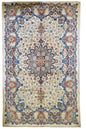 Hand-knotted Kashan rug in 100% wool on a cotton base featuring a blue and orange central medallion on a cream field - #7018.