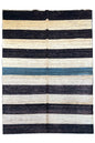Hand-knotted Persian linear stripe Gabbeh rug in charcoal and cream wool on a cotton foundation #4098.