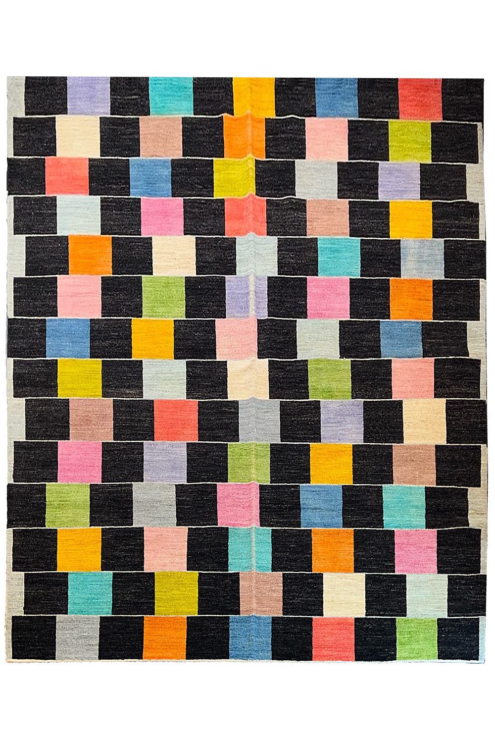 Hand-knotted Persian multi-color checkerboard Gabbeh rug in wool on a cotton foundation featuring vibrant tribal motifs #5940.