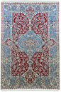 Hand-knotted Persian Red Nain Shish-La rug in wool and silk on a cotton foundation featuring blue floral motifs #1988.