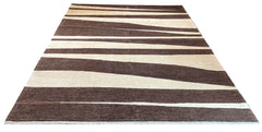 Hand-knotted Persian Zebra design Gabbeh rug in cream and chocolate brown wool on a cotton foundation #4540.