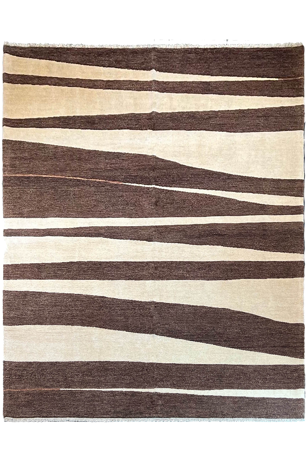 Hand-knotted Persian Zebra design Gabbeh rug in cream and chocolate brown wool on a cotton foundation #4540.