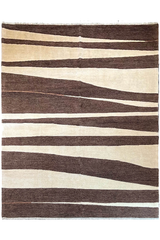 Hand-knotted Persian Zebra design Gabbeh rug in cream and chocolate brown wool on a cotton foundation #4540.