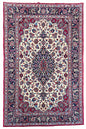 Hand-knotted Qom rug in 100% kork wool on a cotton base featuring an indigo Keshan medallion and floral vines - #8109.