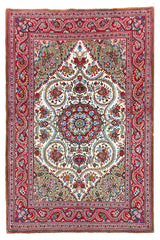 Hand-knotted Qom rug in 100% kork wool on a cotton base featuring a classical Tabriz medallion and floral scrolls - #8125.